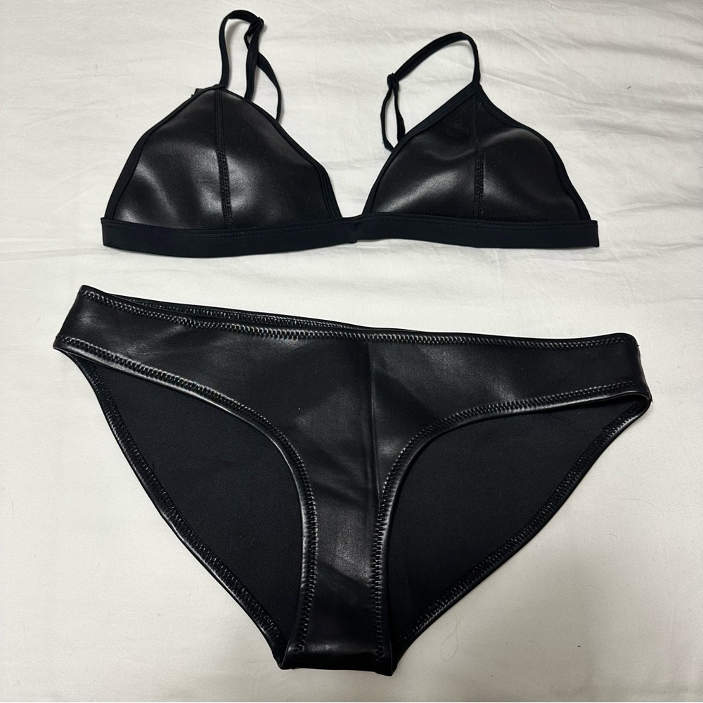 Black Leather Triangl Bathingsuit